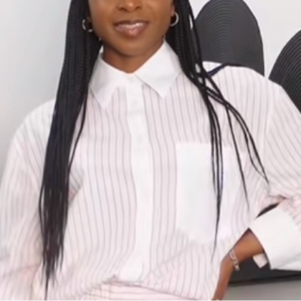 Zara Women's Pink and White Striped Button Down Shirt